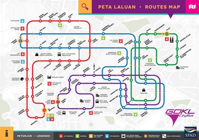 Карта бесплатных автобусов в Куала-Лумпуре, Малайзия