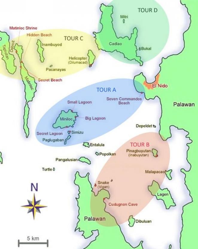 Карта лодочных туров, Эль Нидо